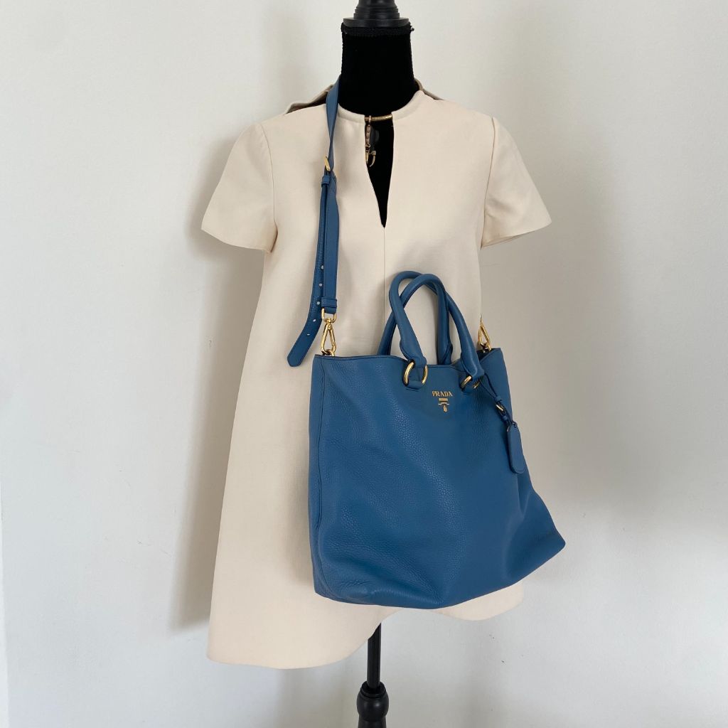 Prada Blue Leather Tote Bag - BOPF | Business of Preloved Fashion