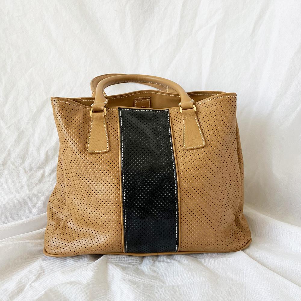 Prada Brown and Black Leather Perforated Saffiano Bag - BOPF | Business of Preloved Fashion