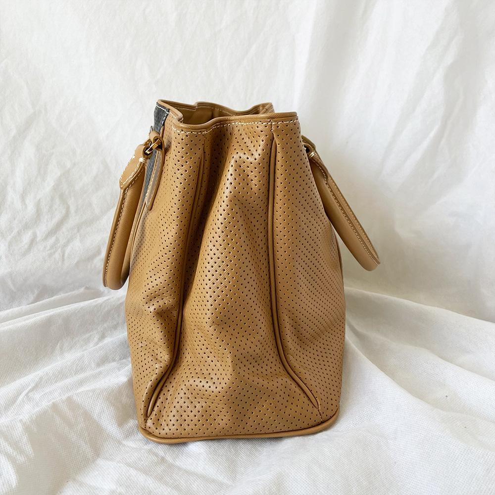 Prada Brown and Black Leather Perforated Saffiano Bag - BOPF | Business of Preloved Fashion