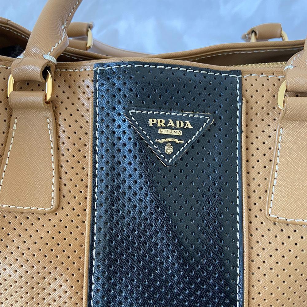 Prada Brown and Black Leather Perforated Saffiano Bag - BOPF | Business of Preloved Fashion