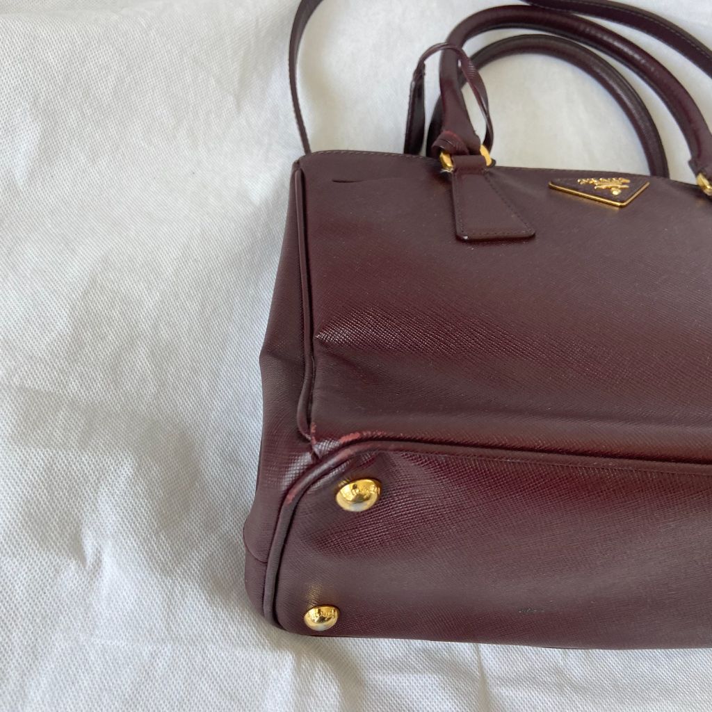 Prada Burgundy Saffiano Leather Mini Clutch Bag - BOPF