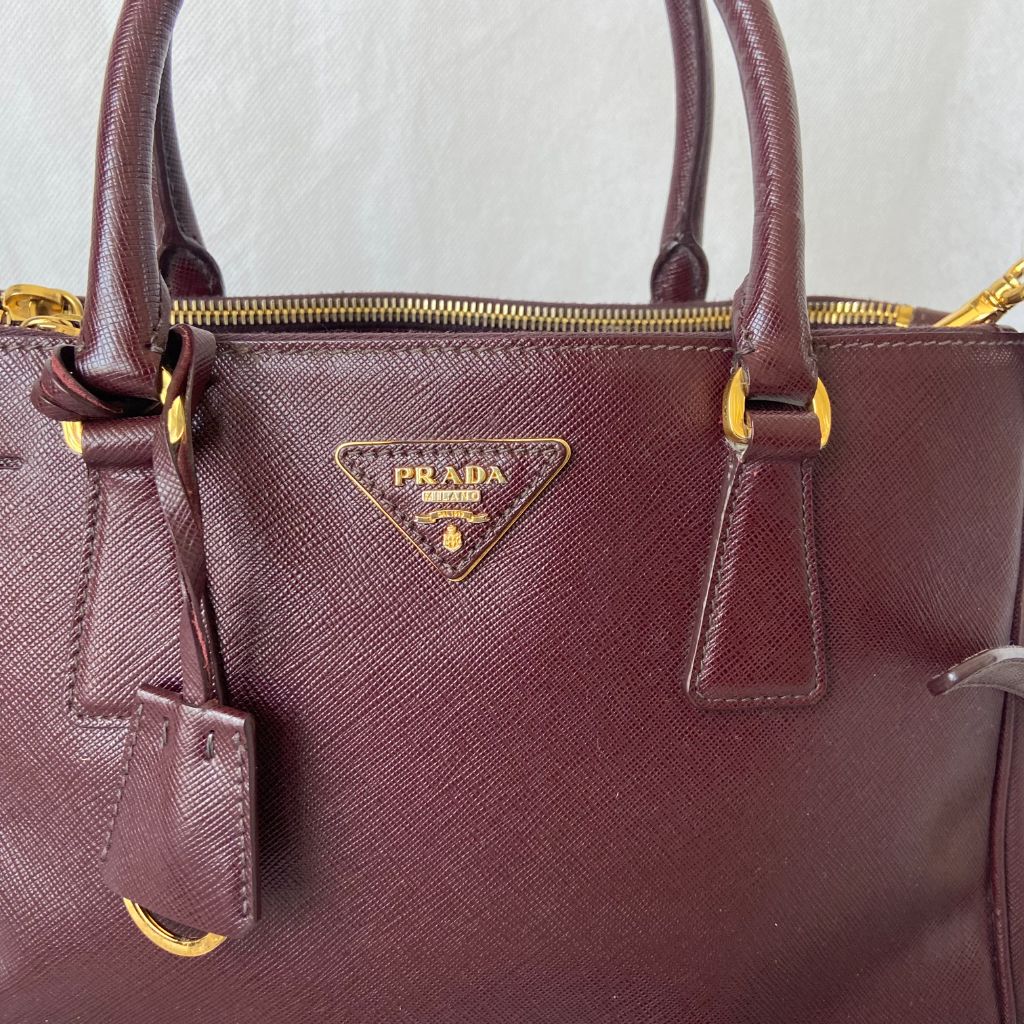 Prada Medium Saffiano Lux Promenade Handle Bag - Burgundy Handle Bags,  Handbags - PRA866839