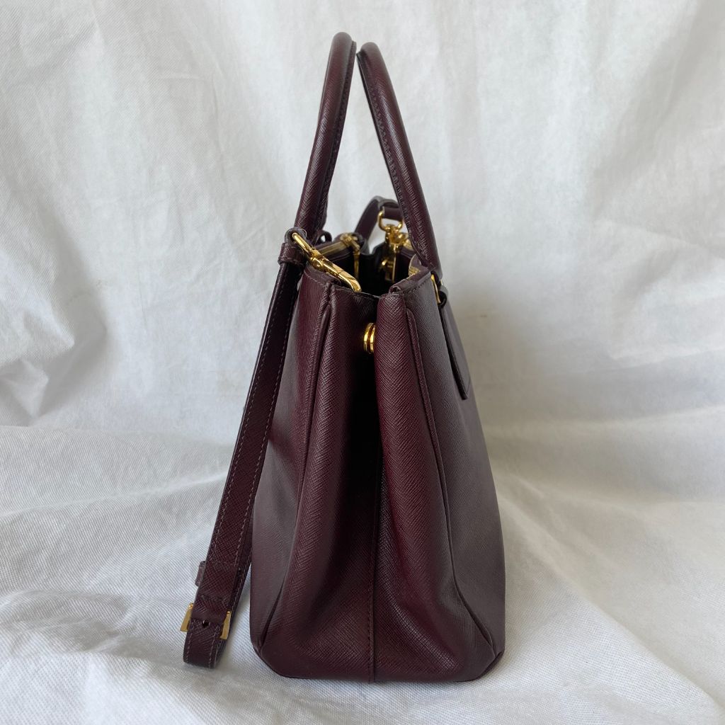 Prada Burgundy Saffiano Leather Mini Clutch Bag - BOPF
