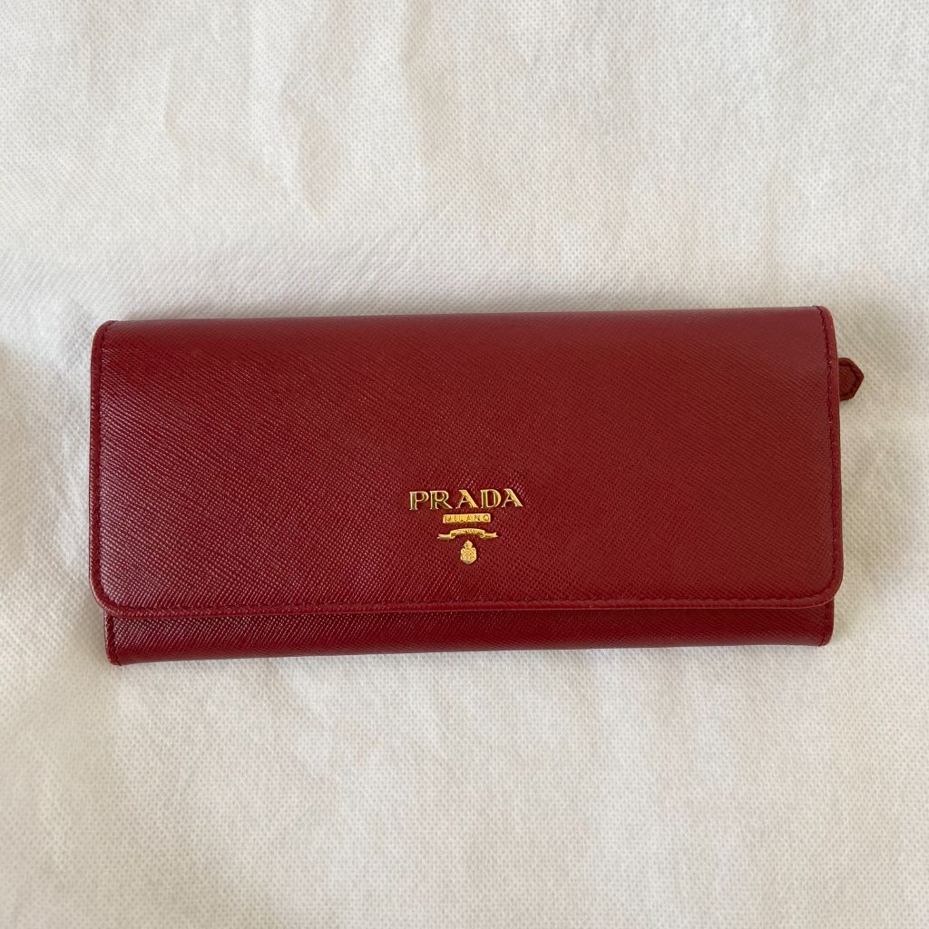 Prada burgundy Vitello Leather Flap Continental Wallet - BOPF | Business of Preloved Fashion
