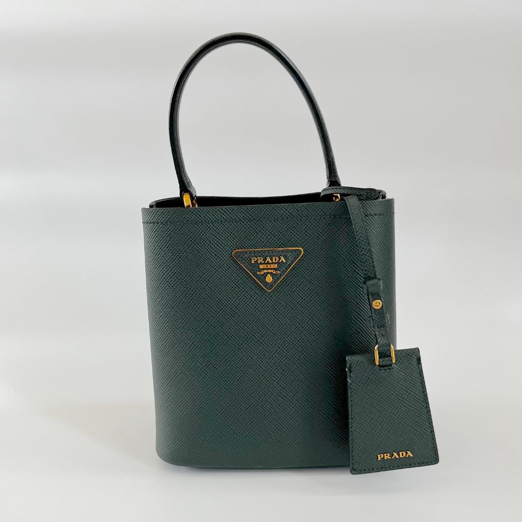 Prada Dark Green Logo Plaque Mini Bucket Bag - BOPF | Business of Preloved Fashion
