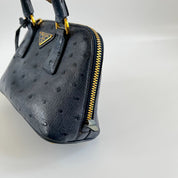 Prada navy blue ostrich leather micro top handle bag - BOPF | Business of Preloved Fashion