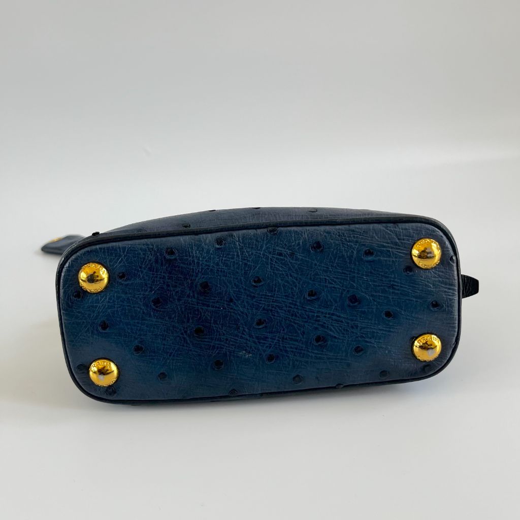 Prada navy blue ostrich leather micro top handle bag - BOPF | Business of Preloved Fashion