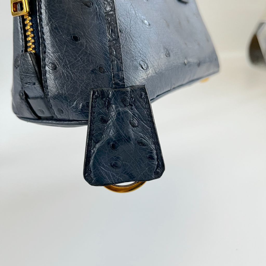 Prada navy blue ostrich leather micro top handle bag - BOPF | Business of Preloved Fashion
