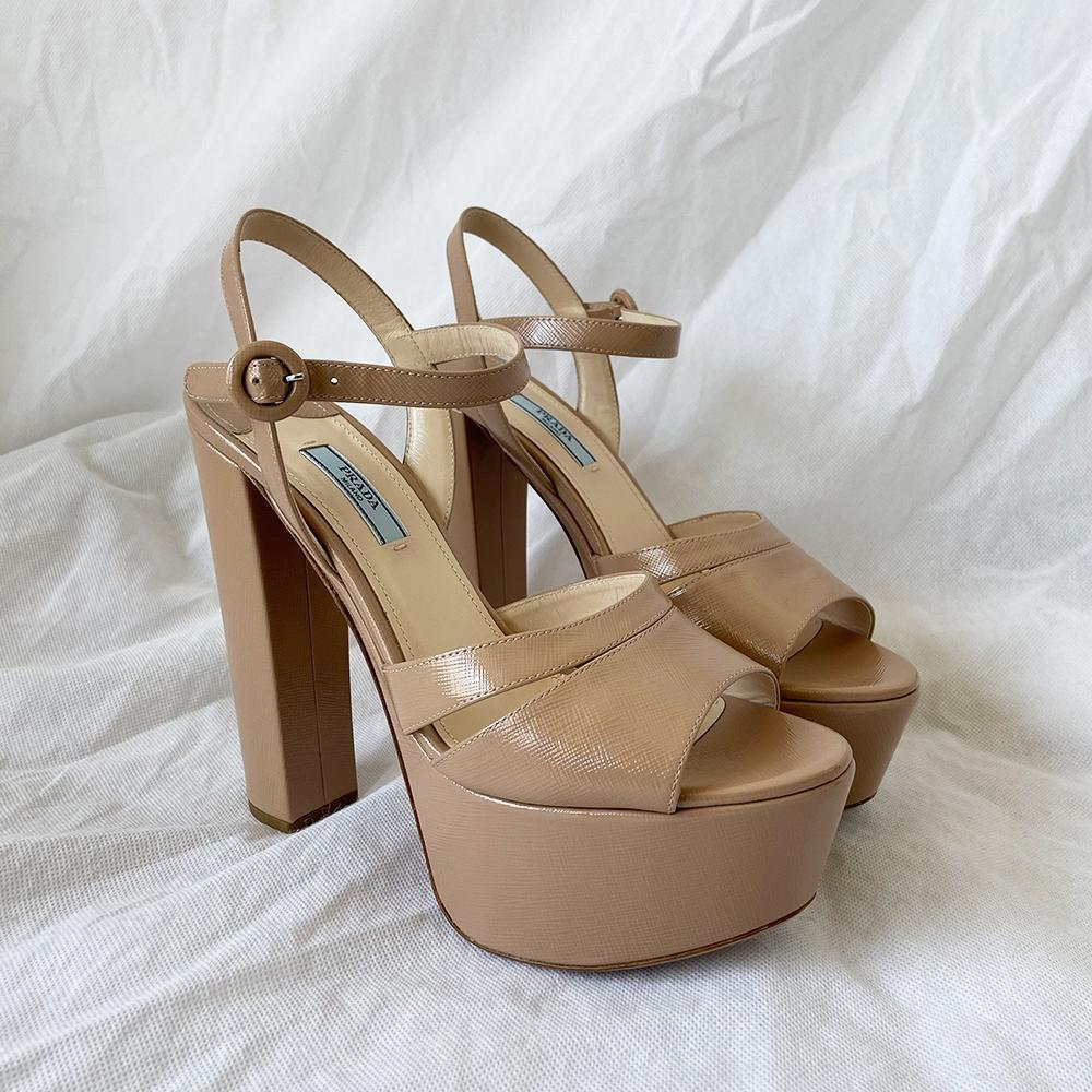 Prada Nude Leather Platform Sandal Heels, 40 - BOPF | Business of Preloved Fashion