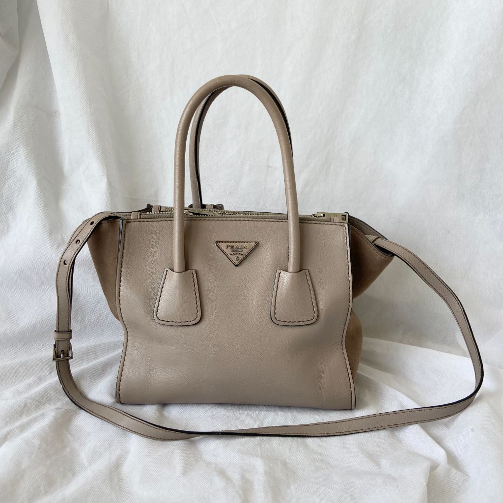 Prada Nude Leather Twin Pocket Double Handle Tote Bag - BOPF | Business of Preloved Fashion