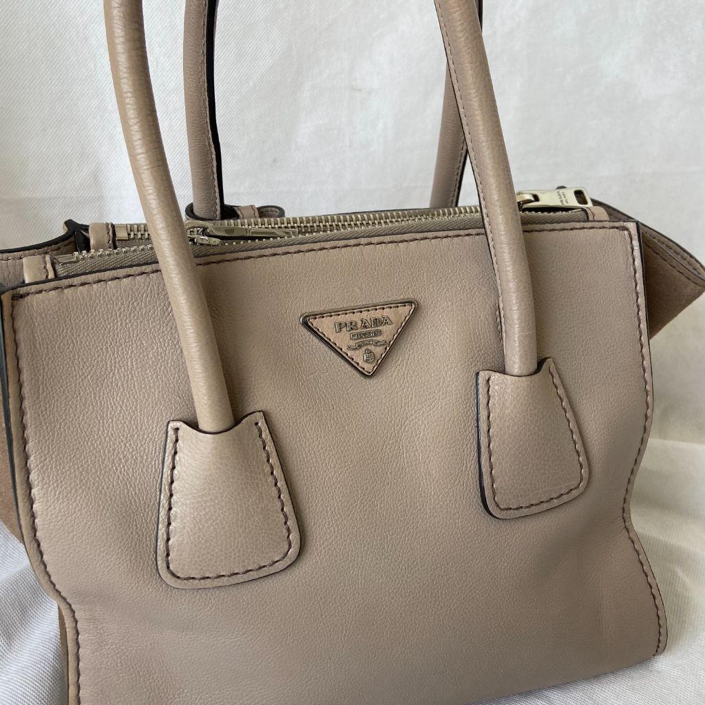 Prada Nude Leather Twin Pocket Double Handle Tote Bag - BOPF | Business of Preloved Fashion