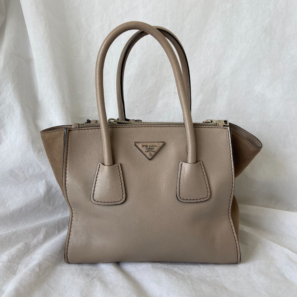 Prada Nude Leather Twin Pocket Double Handle Tote Bag - BOPF | Business of Preloved Fashion
