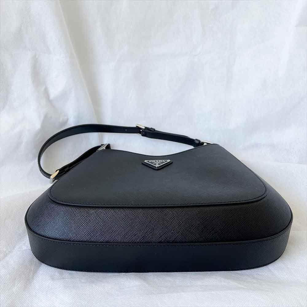 Prada triangle logo cleo bag in saffiano black leather - BOPF | Business of Preloved Fashion
