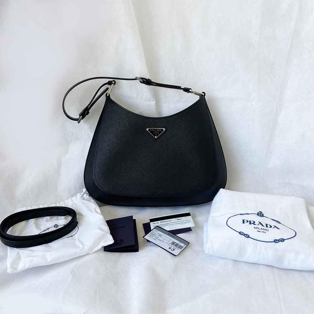 Prada triangle logo cleo bag in saffiano black leather - BOPF | Business of Preloved Fashion