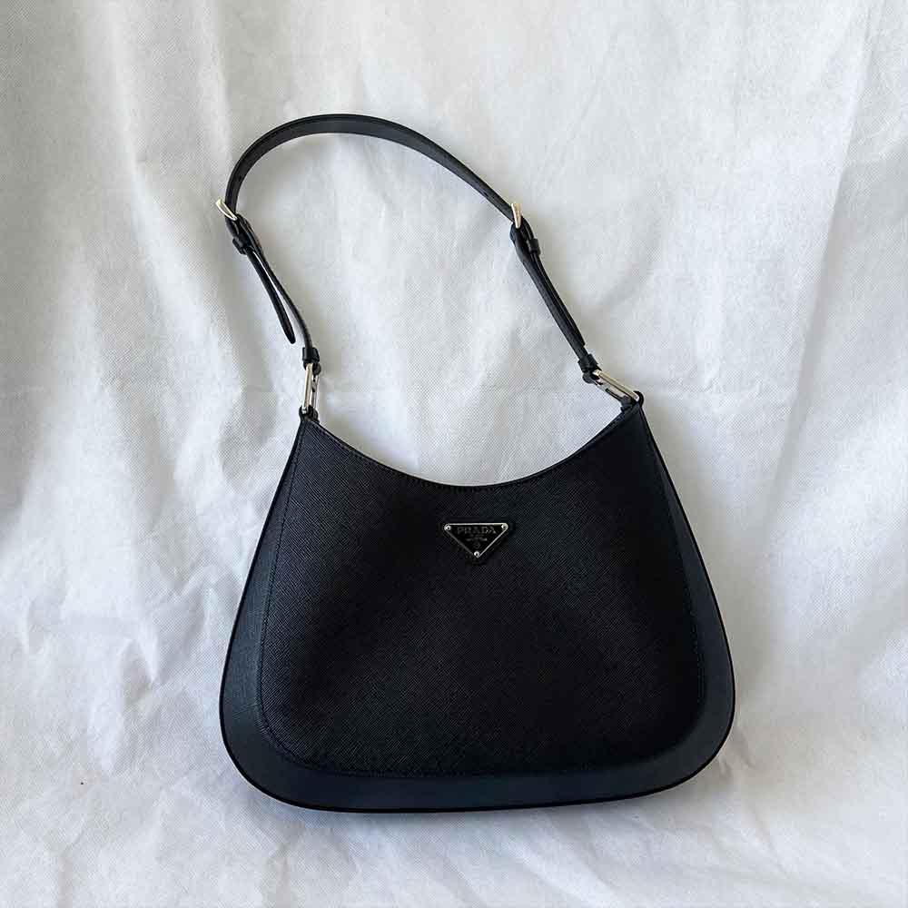 Prada triangle logo cleo bag in saffiano black leather - BOPF | Business of Preloved Fashion