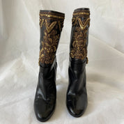 Ralph Lauren Black Leather Gold Embroidered Boots, 37 - BOPF | Business of Preloved Fashion