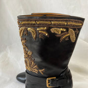 Ralph Lauren Black Leather Gold Embroidered Boots, 37 - BOPF | Business of Preloved Fashion