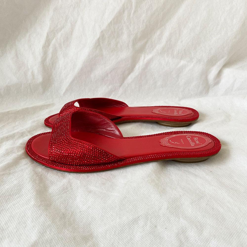 René Caovilla Red Crystal Studded Flats, 37.5 - BOPF | Business of Preloved Fashion