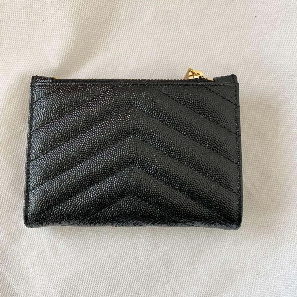 Saint Laurent black leather chevron quilted flap wallet - BOPF | Business of Preloved Fashion