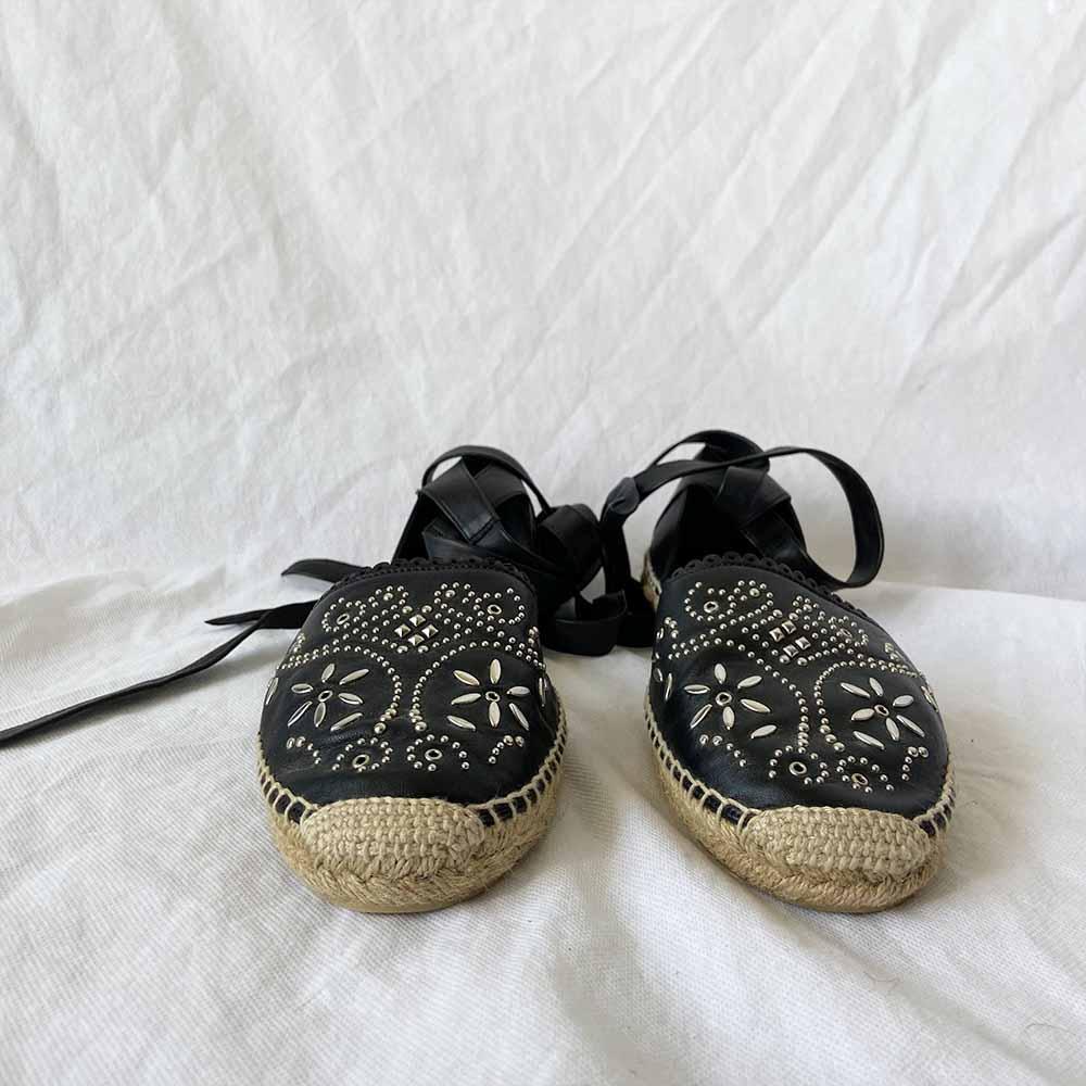 Saint Laurent Black Leather Lace Up Espadrilles, 40.5 - BOPF | Business of Preloved Fashion