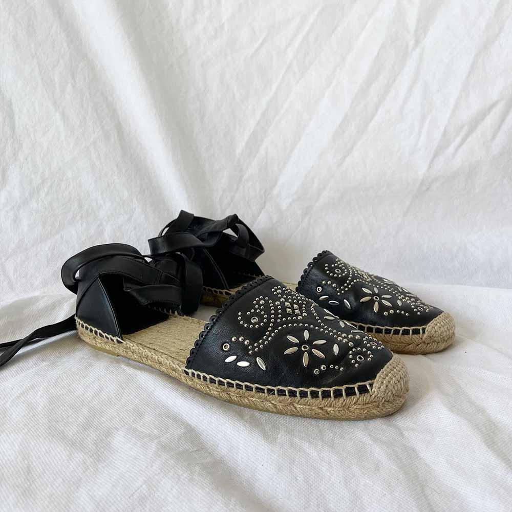 Saint Laurent Black Leather Lace Up Espadrilles, 40.5 - BOPF | Business of Preloved Fashion