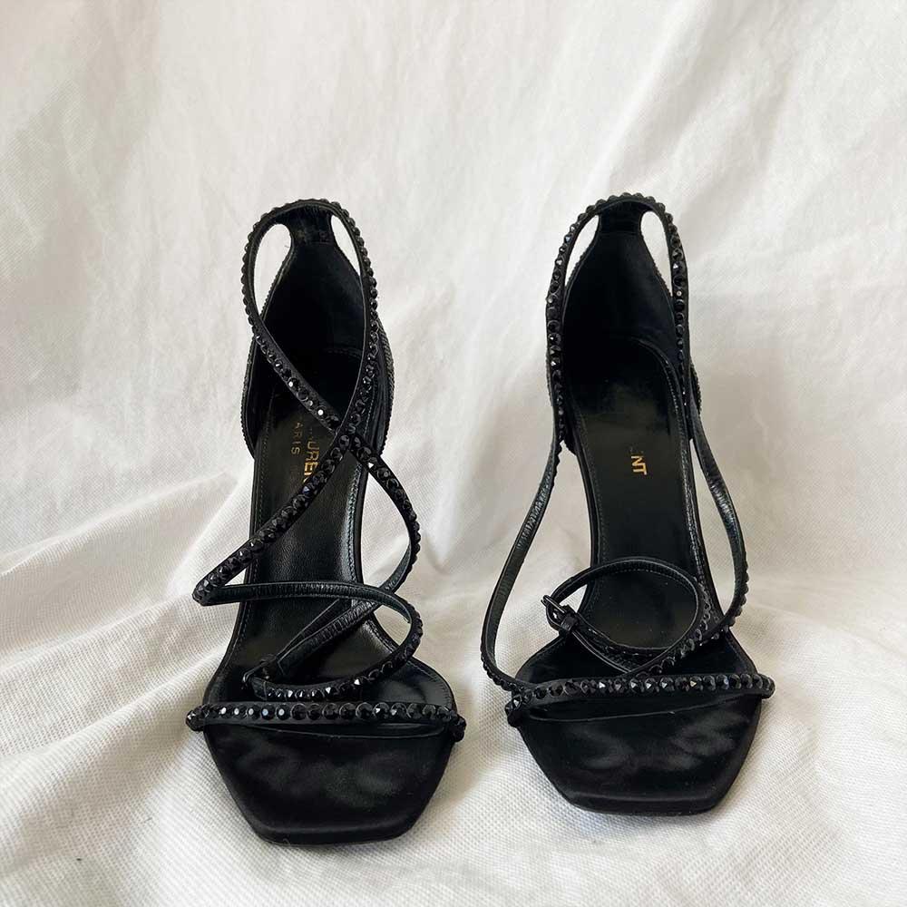 Saint Laurent Black Opyum Crystal Embellished Logo Heel Pumps, 38.5 - BOPF | Business of Preloved Fashion