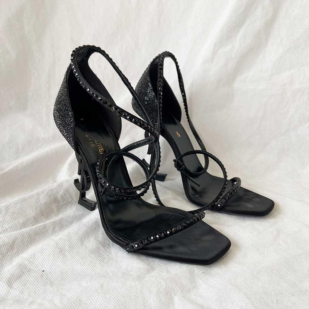 Saint Laurent Black Opyum Crystal Embellished Logo Heel Pumps, 38.5 - BOPF | Business of Preloved Fashion