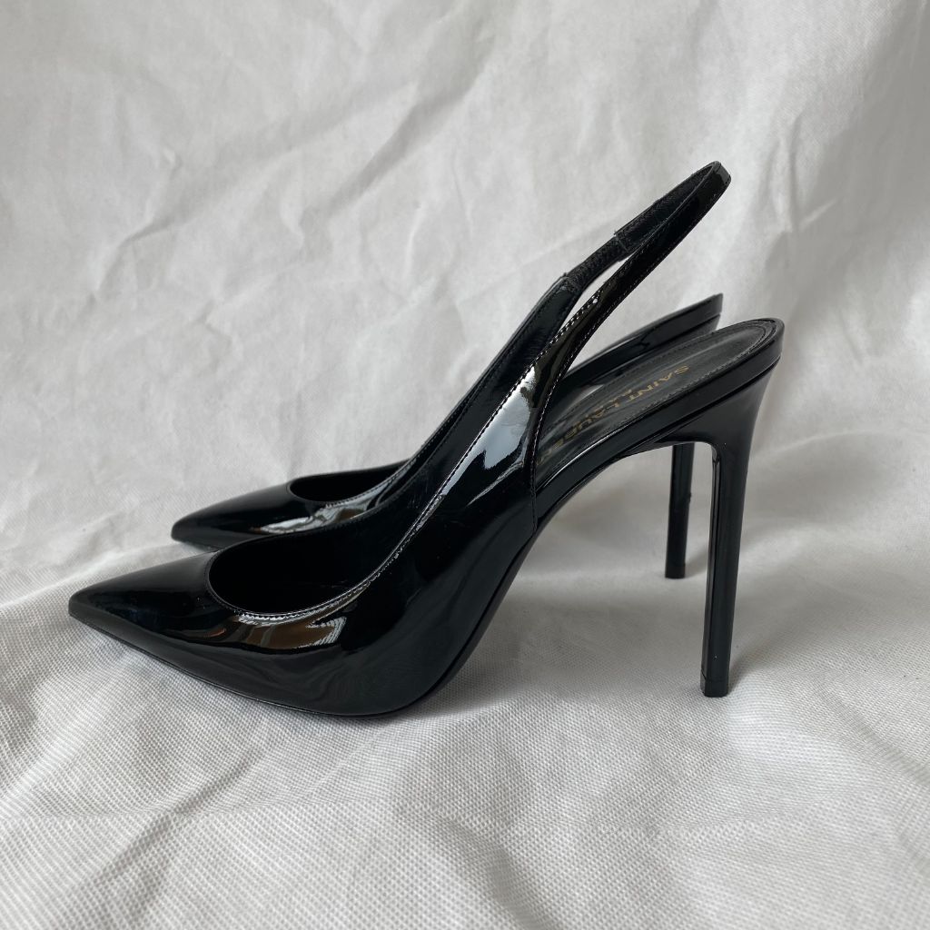 Saint Laurent black patent leather sling back pumps, 39.5 - BOPF | Business of Preloved Fashion