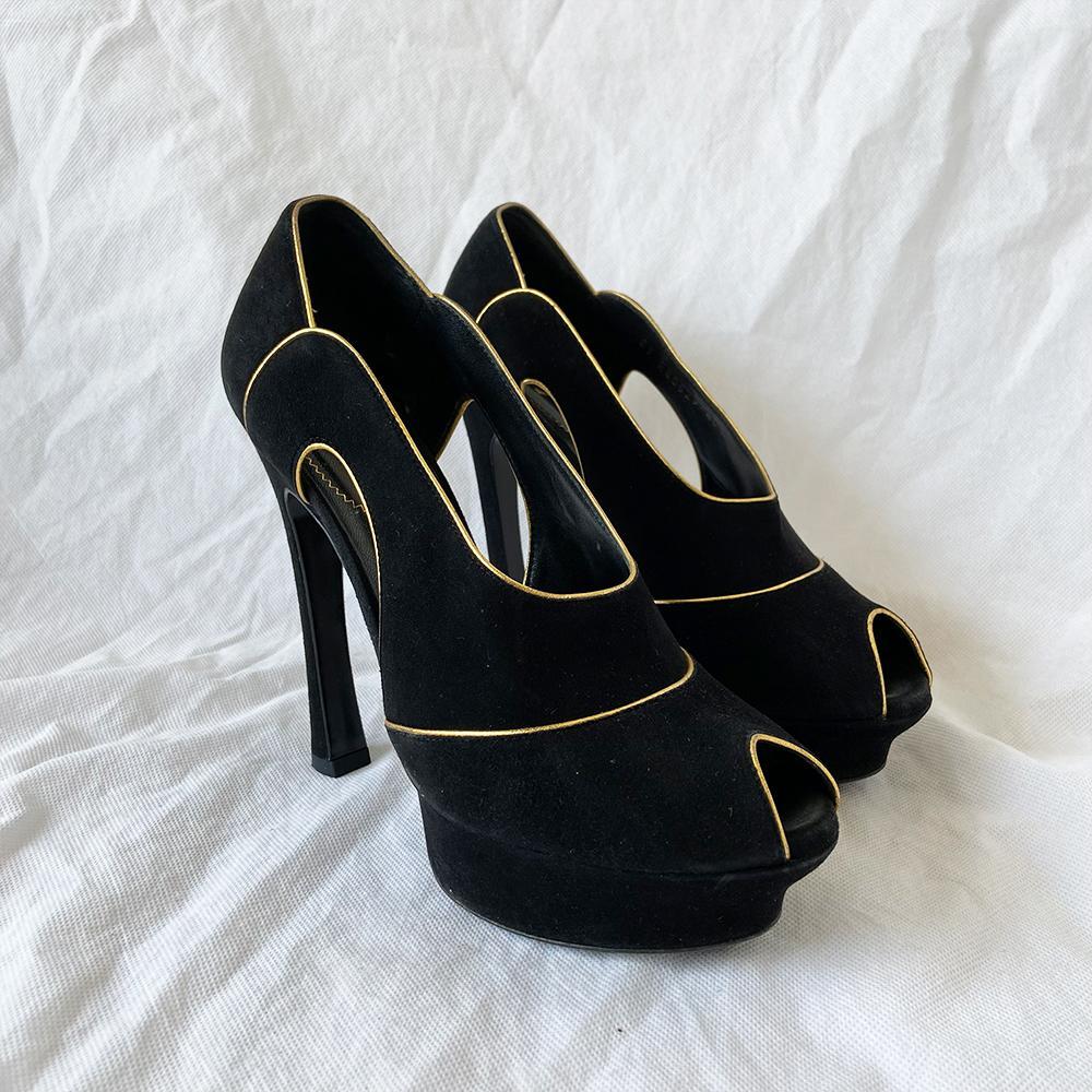 Saint Laurent Black Suede High Heel Boots, 40.5 - BOPF | Business of Preloved Fashion