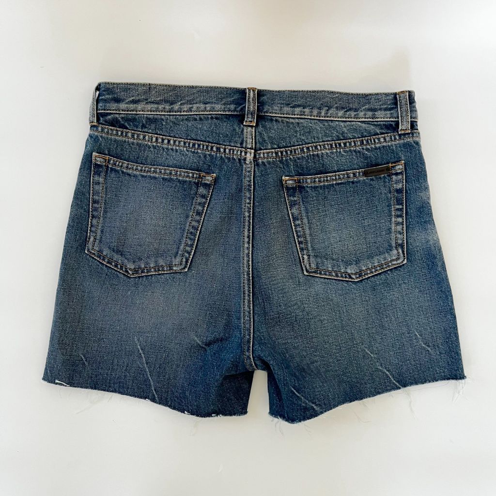 Saint Laurent Distressed Blue Denim Shorts - BOPF | Business of Preloved Fashion