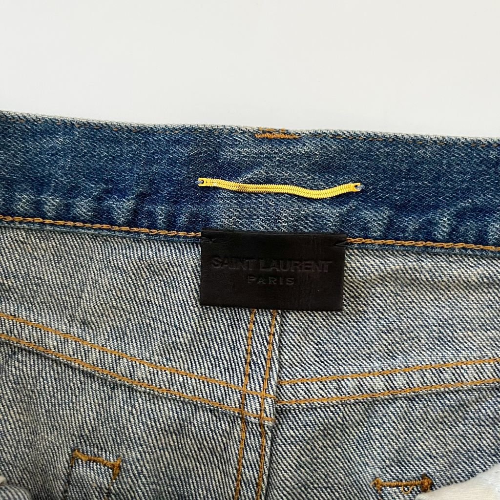 Saint Laurent Distressed Blue Denim Shorts - BOPF | Business of Preloved Fashion