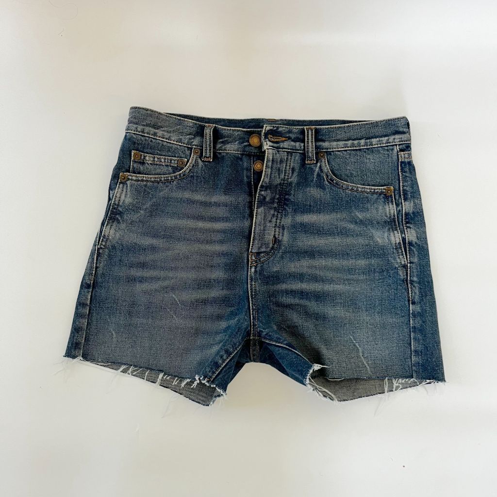 Saint Laurent Distressed Blue Denim Shorts - BOPF | Business of Preloved Fashion