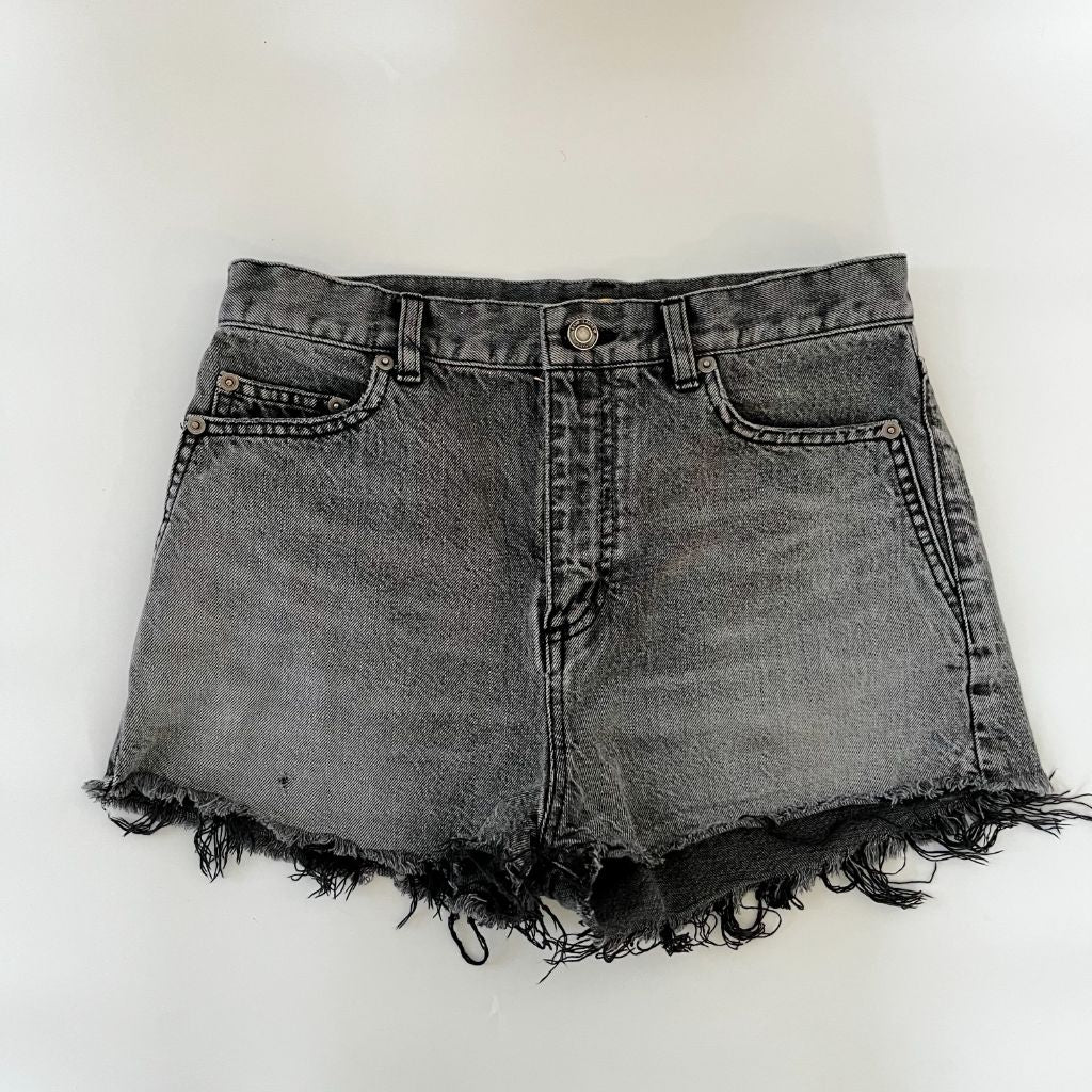 Saint Laurent Distressed Grey Frayed Edge Denim Shorts - BOPF | Business of Preloved Fashion