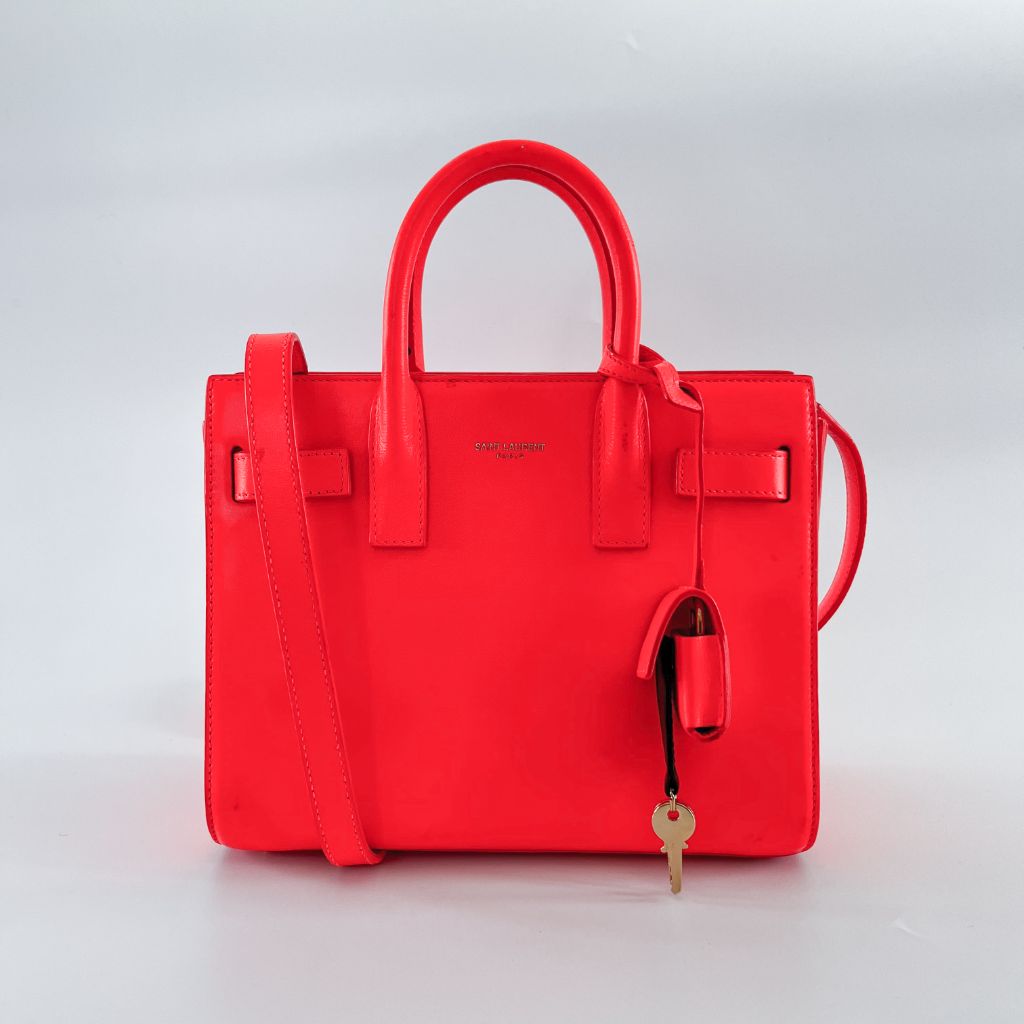 Saint Laurent neon orange nano sac de jour tote bag - BOPF | Business of Preloved Fashion