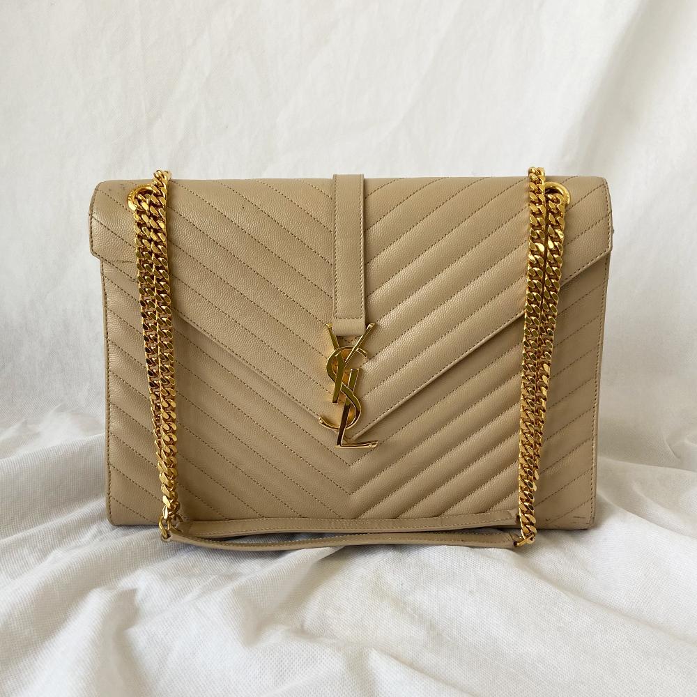 YSL Wallet on Chain Large Matelasse Cream on Gold