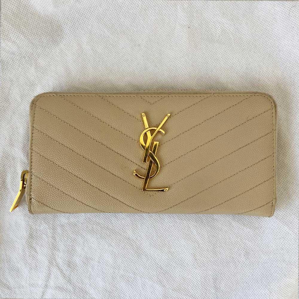 Saint Laurent nude Monogram quilted leather zip-around wallet - BOPF | Business of Preloved Fashion