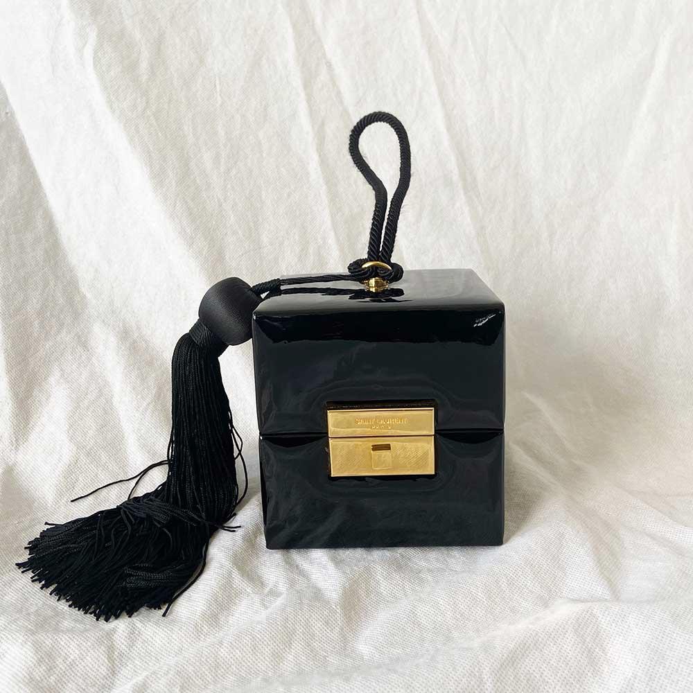 Saint Laurent Patent Jerry Cube Box Clutch - BOPF | Business of Preloved Fashion