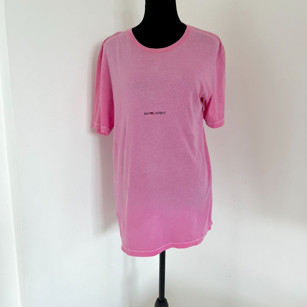 Saint Laurent pink oversized logo print cotton t shirt BOPF Business of Preloved Fashion