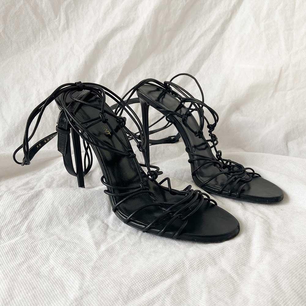 Saint Laurent Robin Strappy Lace Up Heel 38.5 BOPF Business