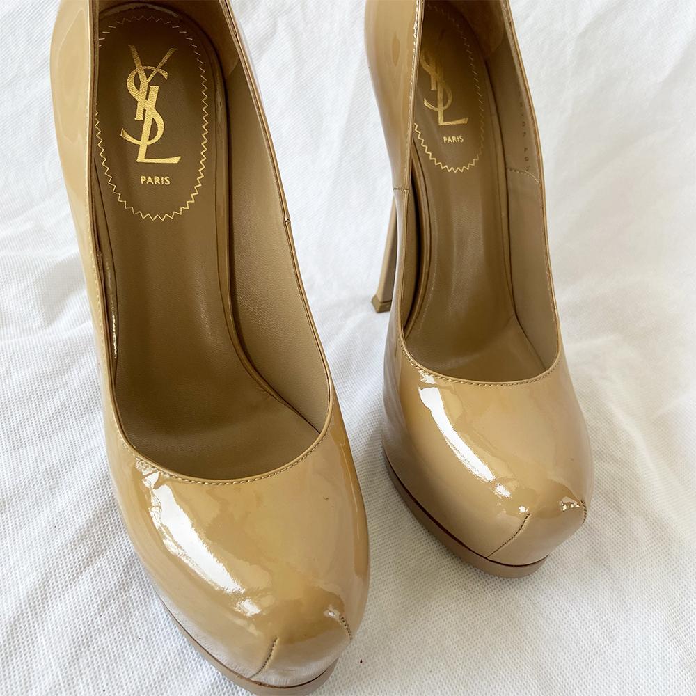 Saint Laurent Tribtoo tan patent leather pumps, 40.5 - BOPF | Business of Preloved Fashion