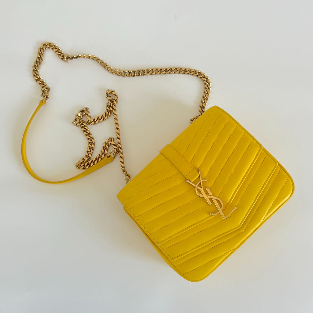 Saint Laurent yellow chevron stitch double flap crossbody bag - BOPF