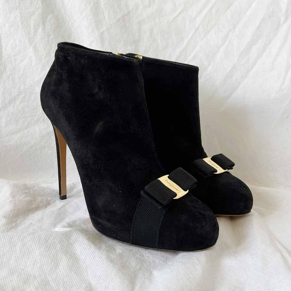 Salvatore Ferragamo black suede ankle heeled booties, 40 - BOPF | Business of Preloved Fashion