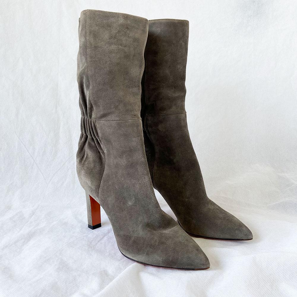 Santino Grey Suede Elasticed Ankle Heeled Boots - BOPF | Business of Preloved Fashion