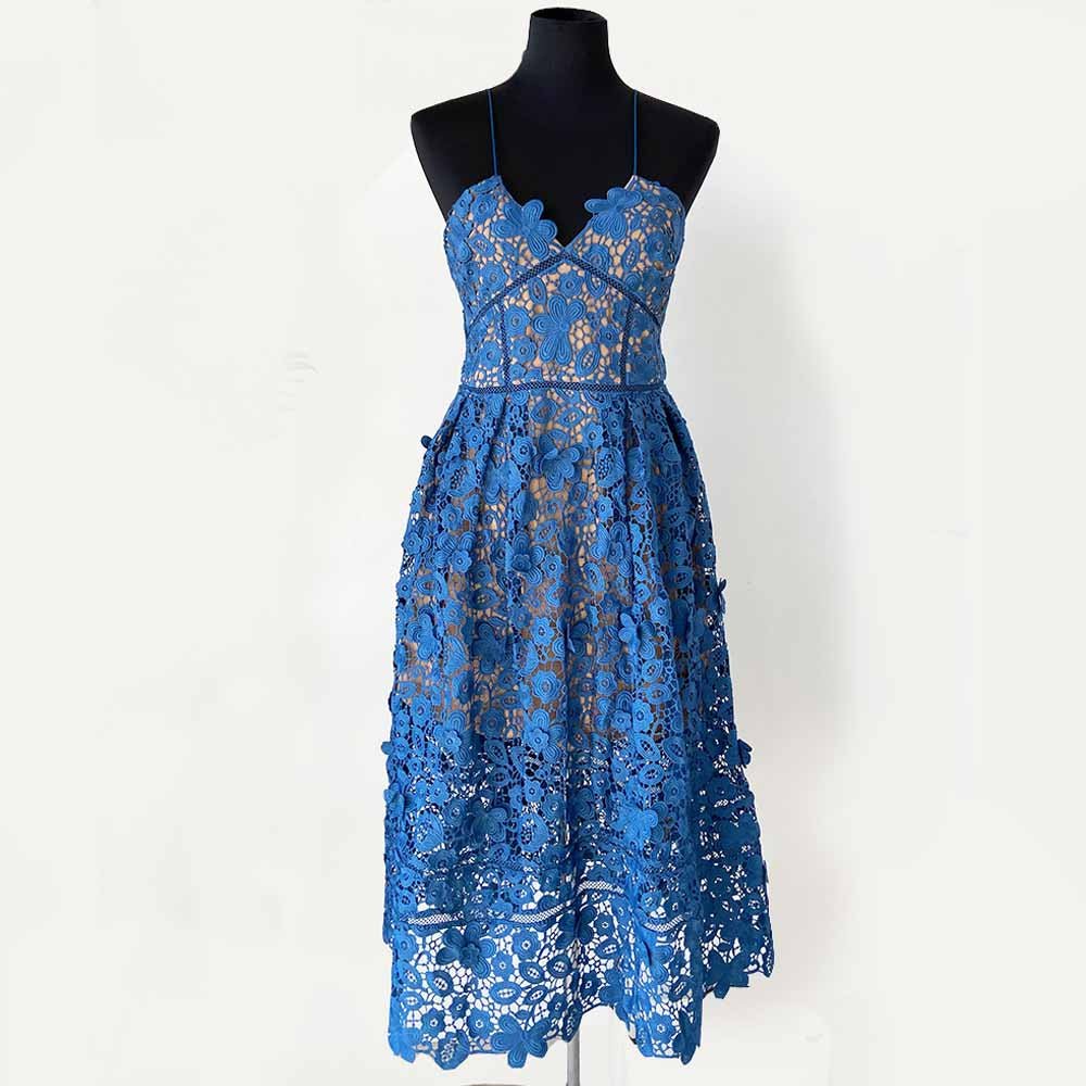 Self-Portrait Blue Embroidered Dress - BOPF | Business of Preloved Fashion Self-Portrait Blue Embroidered Dress - BOPF | Business of Preloved Fashion