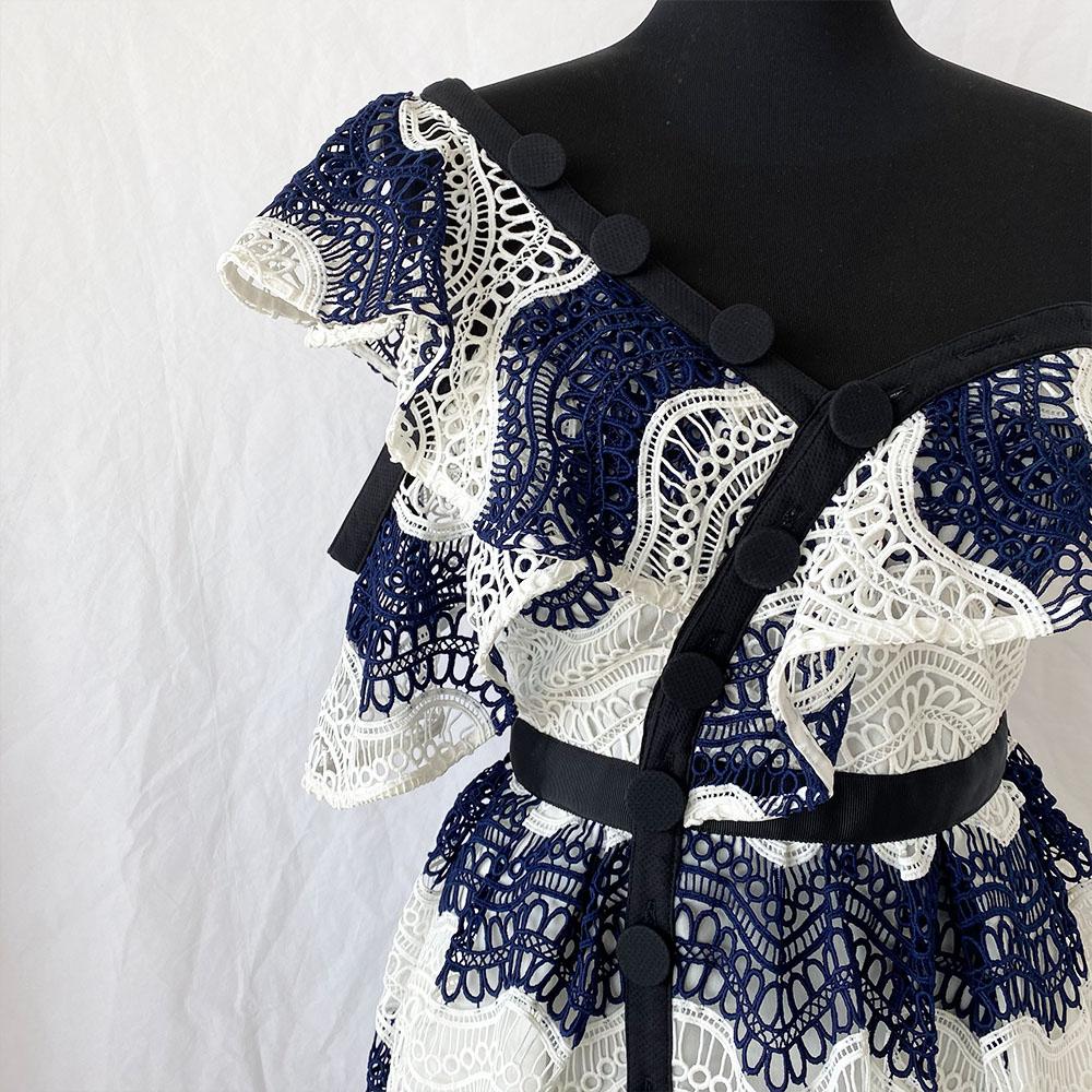 Self-Portrait Wave Guipure Frill Mini Dress - BOPF | Business of Preloved Fashion Self-Portrait Wave Guipure Frill Mini Dress - BOPF | Business of Preloved Fashion