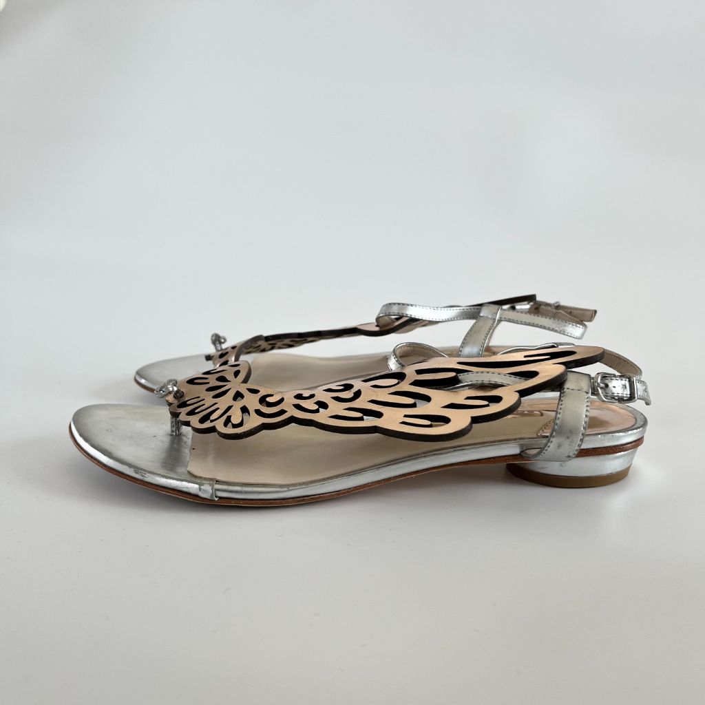 Sophia Webster Metallic Leather Seraphina Angel Wing Flat Sandals, 39 - BOPF | Business of Preloved Fashion