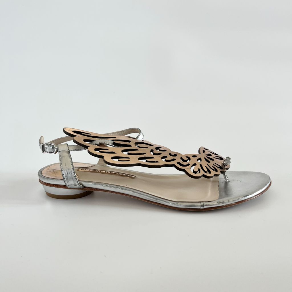 Sophia Webster Metallic Leather Seraphina Angel Wing Flat Sandals, 39 - BOPF | Business of Preloved Fashion