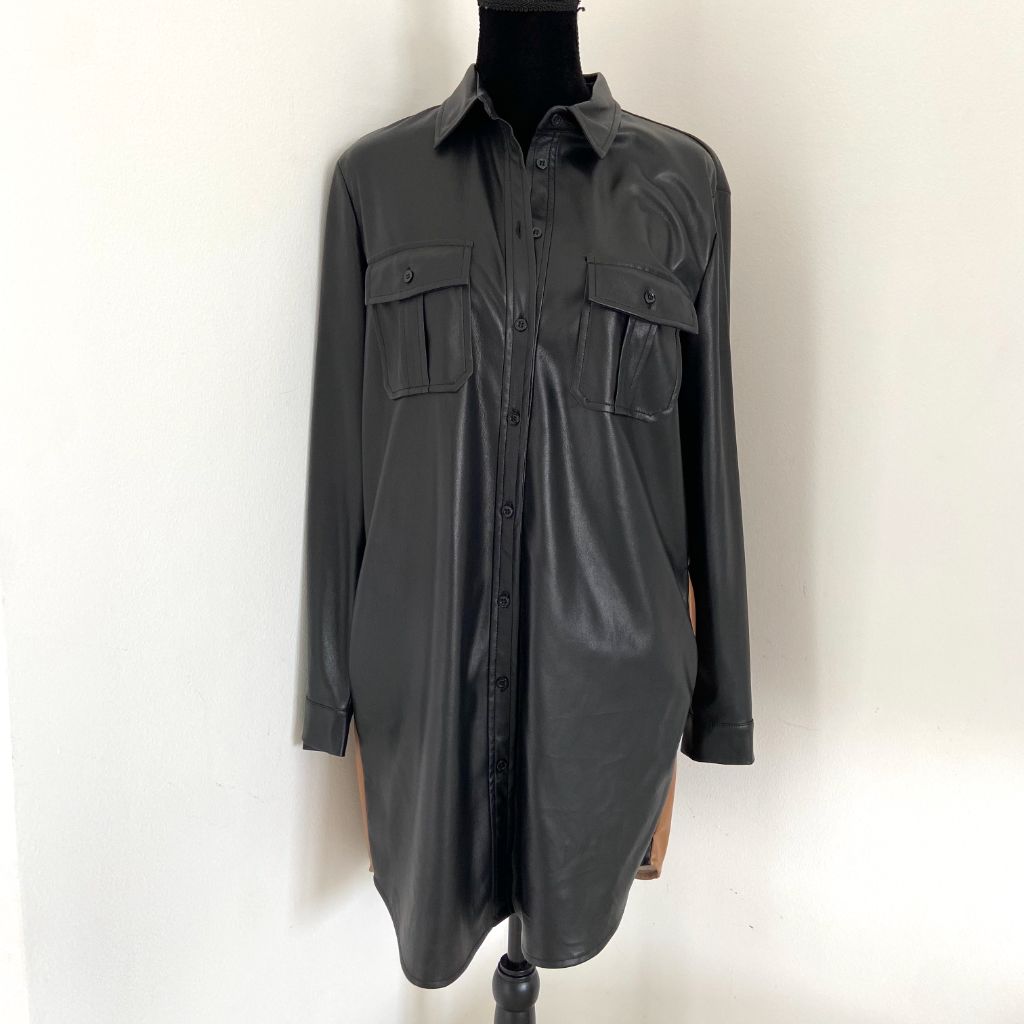 Space Simona Corsellini leather two tone black and brown shirt dress - BOPF | Business of Preloved Fashion
