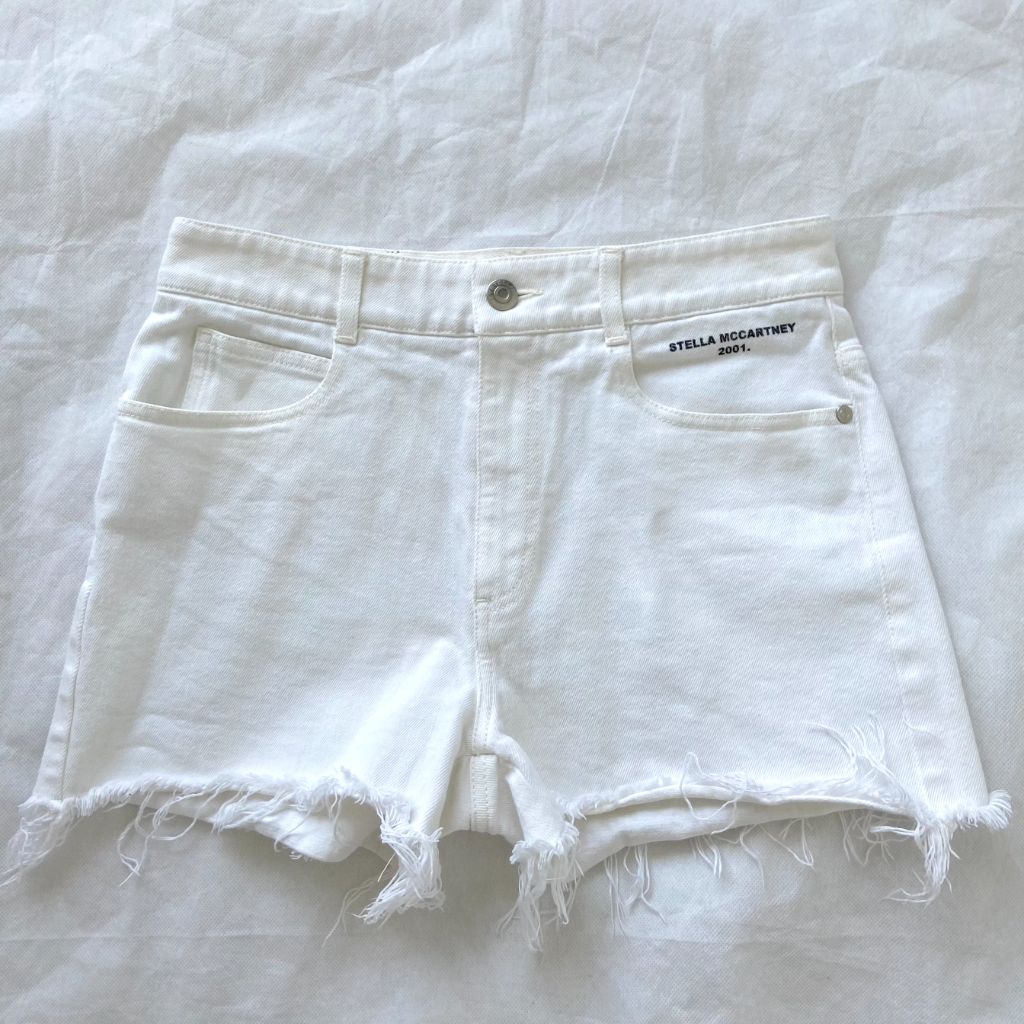 Stella McCartney white denim shorts with frayed edges - BOPF | Business of Preloved Fashion