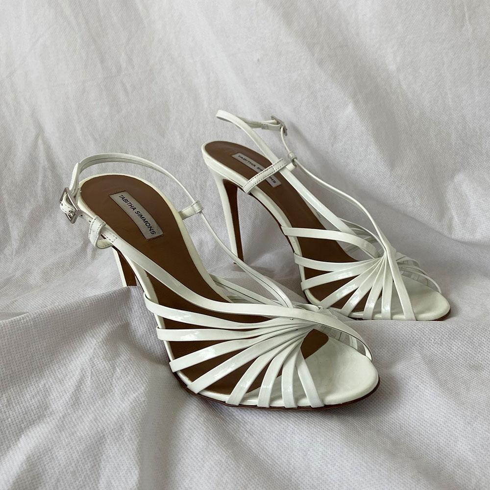 Tabitha Simmons white leather web sandal heels, 38.5 - BOPF | Business of Preloved Fashion